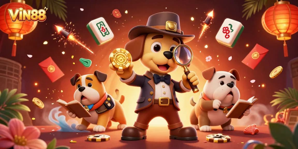 Engage with VIN88 in a vibrant 3D casino world, featuring detectives and treasure clues