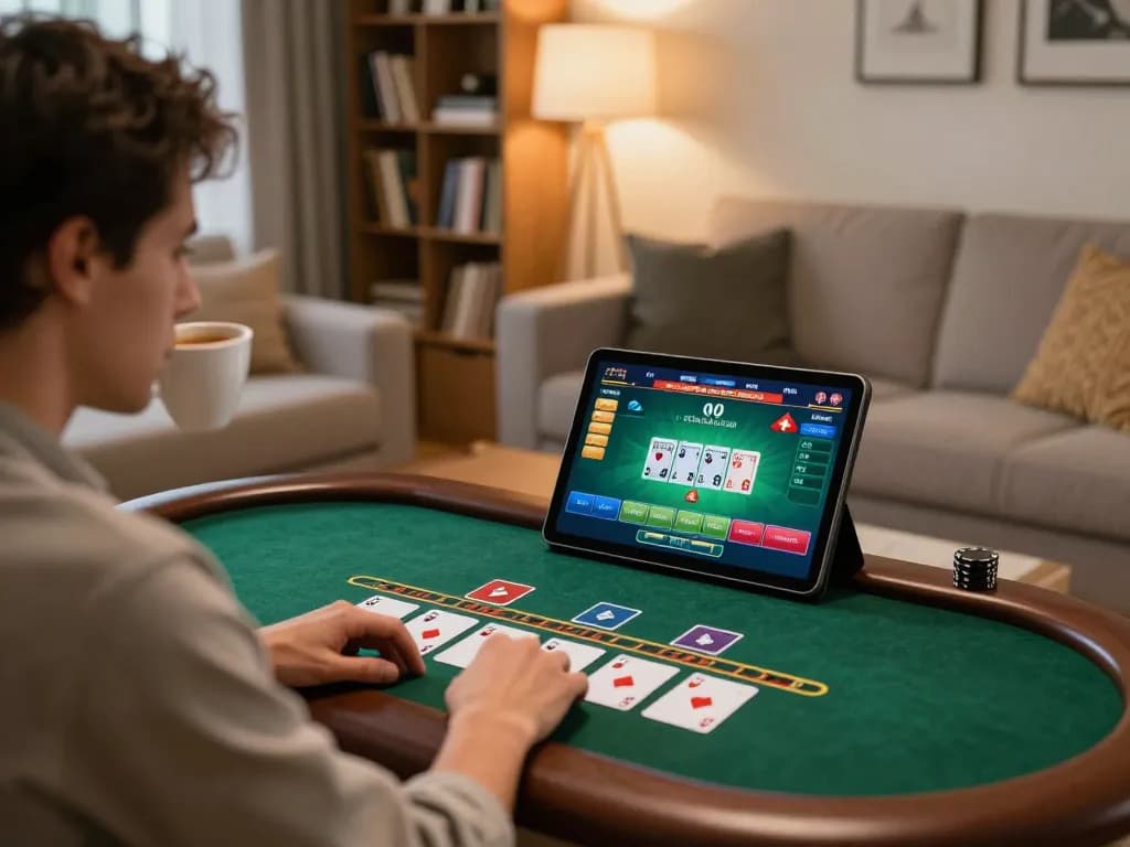A player enjoying live dealer blackjack at home on trang chủ XX88, engaging in responsible gaming strategy.