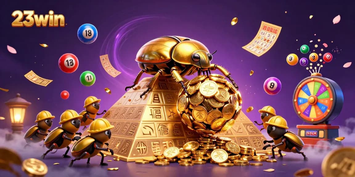 Experience thrilling gaming with 23win's vibrant casino-themed illustration packed with excitement.