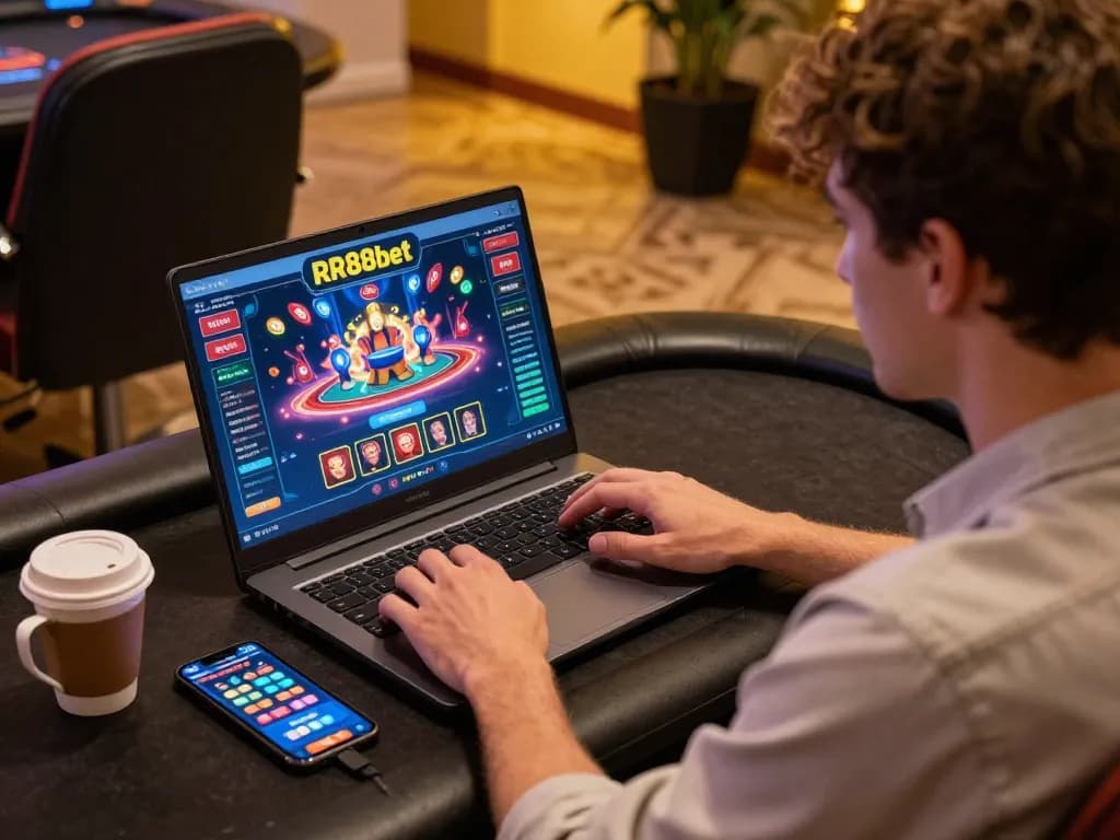 Engaging in rr88bet online gameplay on a laptop while tracking strategy on a smartphone.