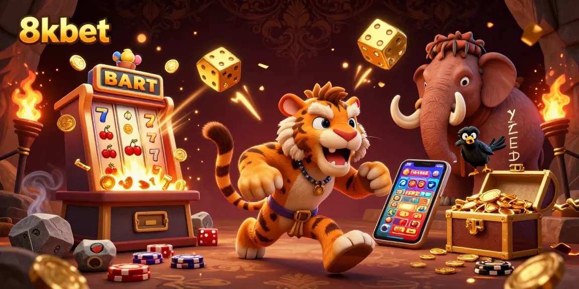 Experience thrilling gameplay with 8kbet at a lively prehistoric casino featuring unique characters and vibrant visuals.