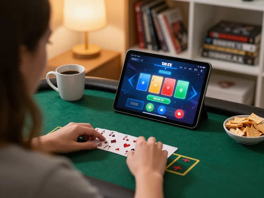 Person using tablet for online poker at home, showcasing the exciting experience of xo88 gaming
