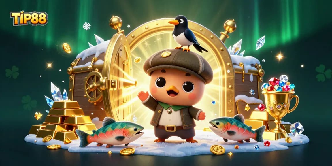 Engage with TIP88's vibrant 3D casino scene featuring colorful characters and dynamic treasures.