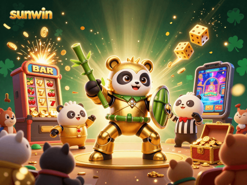 Engage with sunwin's exciting slot machine action featuring a unique mech-suit panda.