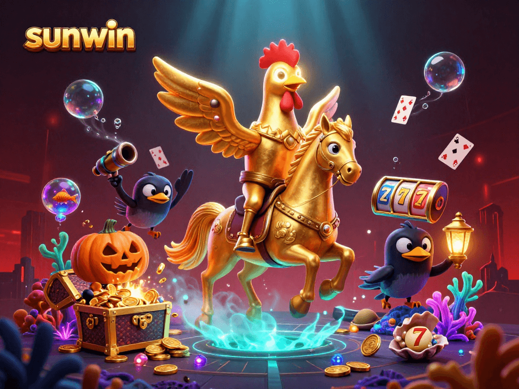 Experience the thrill of the sunwin casino with a golden rooster and magical elements.