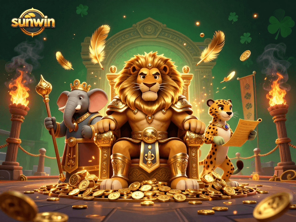 Experience thrilling wins at sunwin with a vibrant 3D casino scene filled with royal elements and excitement.