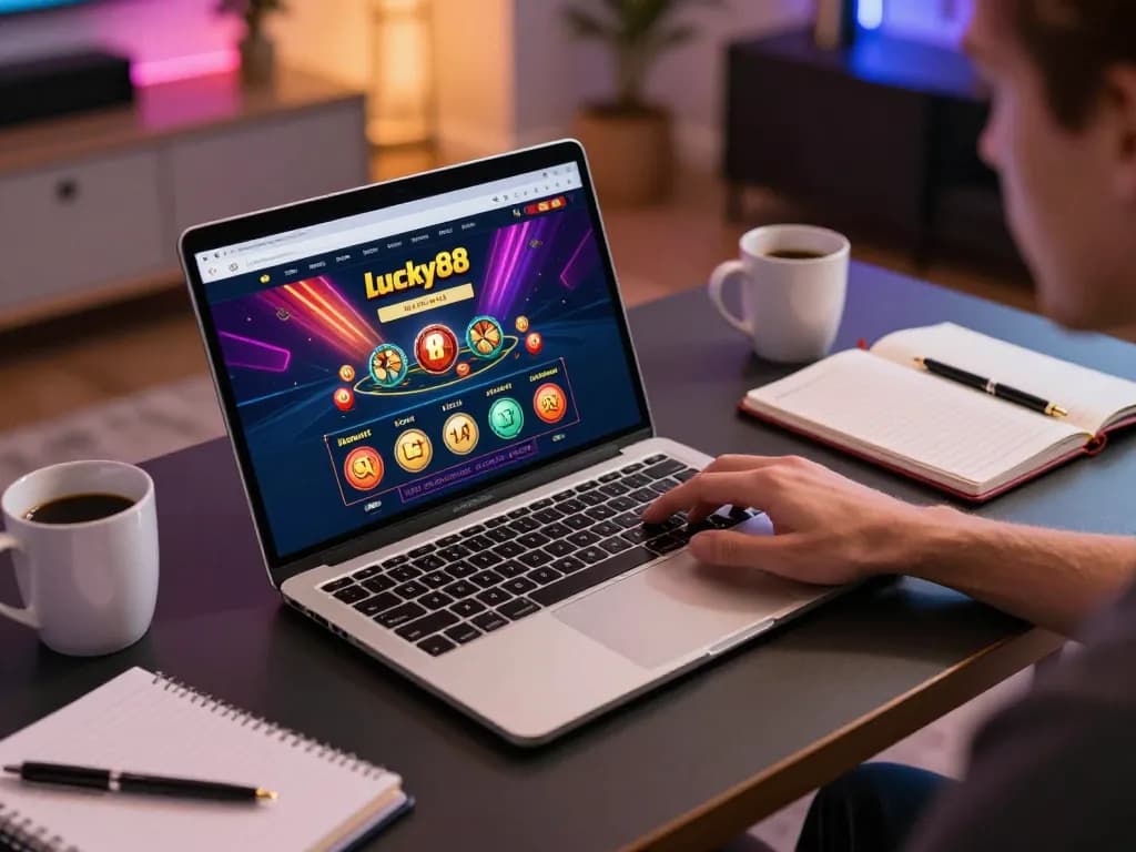 Engaging person using Lucky88 app for online betting during cozy gaming session