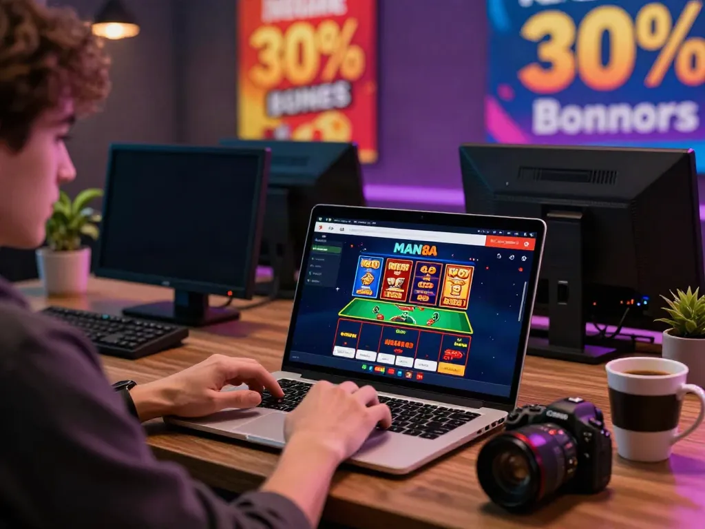 Engaging gaming scene on https://man88pro.com/ with promotions and vibrant graphics.
