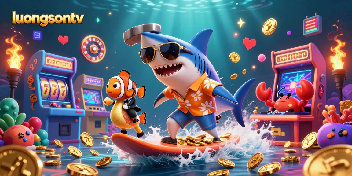 Engage in thrilling gaming at luongsontv with a colorful underwater casino scene featuring cartoon characters.