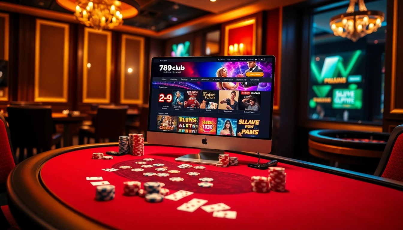 Exciting gambling scene at 789club with vibrant online gaming interface and casino elements.