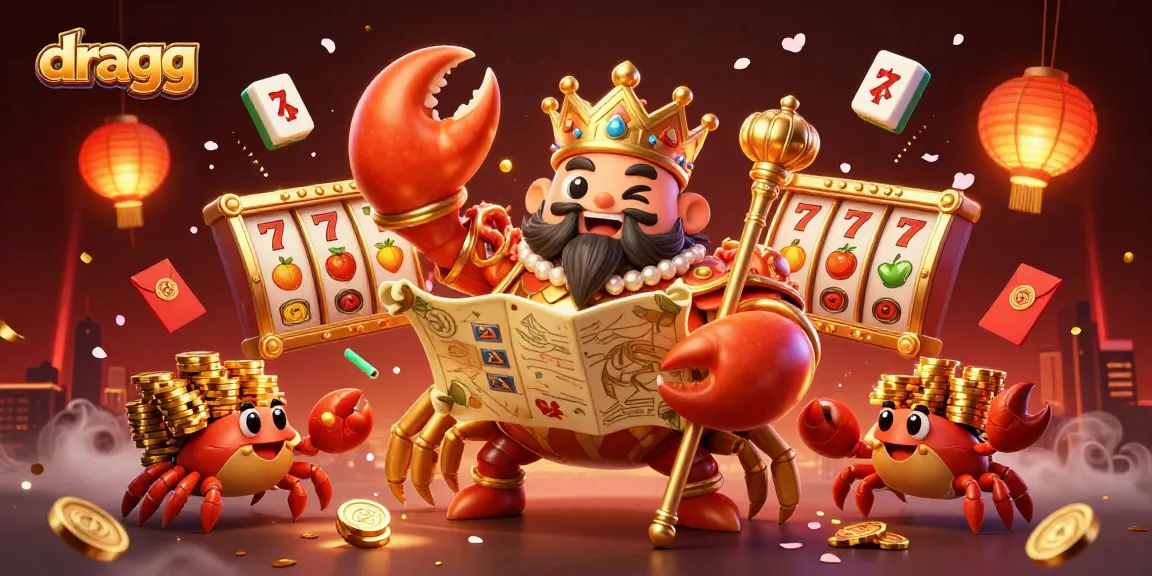 Experience thrilling slots and gaming with dragg's vibrant golden crab emperor character amidst exciting casino elements.