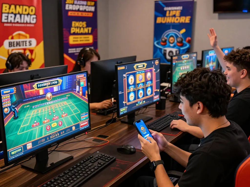 Engaged players in a vibrant gaming room, showcasing the excitement of OPEN88 online entertainment.