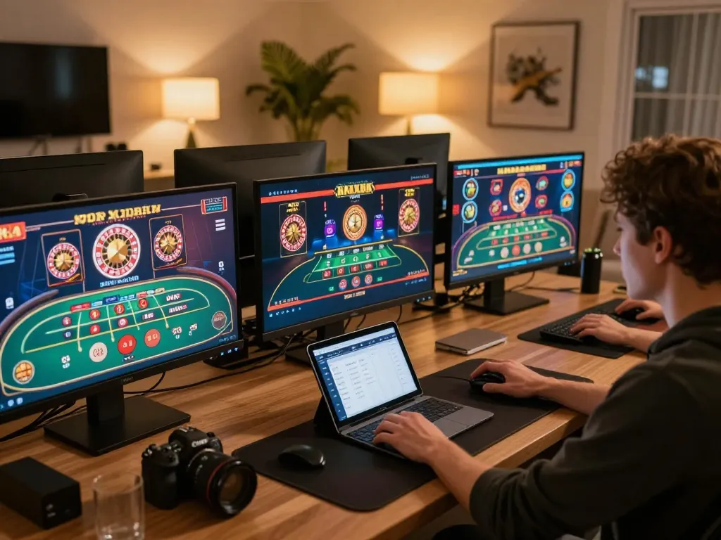 Player enjoying immersive online gaming experience with 11win platform in a cozy home setting