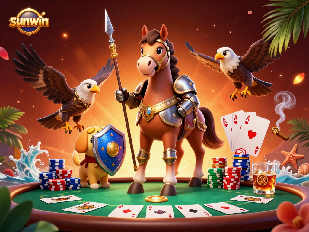 Experience the thrill of poker with sunwin and vibrant casino action in a vivid 3D scene.