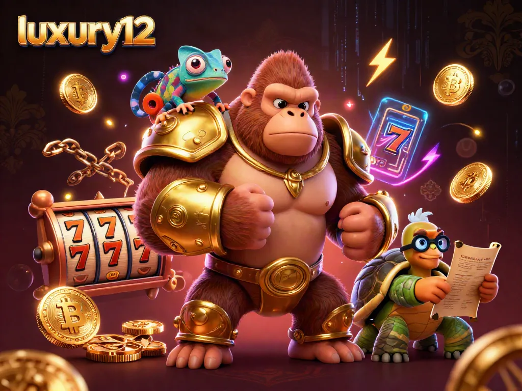 Experience the thrill at luxury12 with a vibrant 3D casino scene featuring characters and exciting slot elements.
