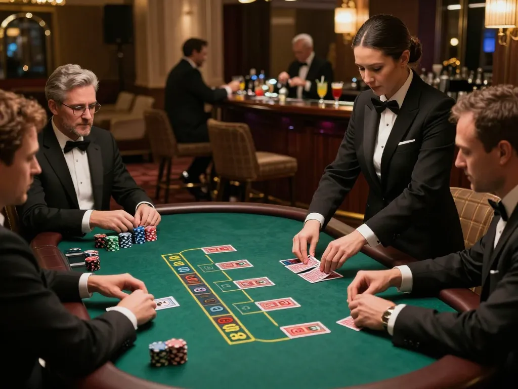 Players engaging in a high-stakes game at 33winwood's luxurious blackjack table.