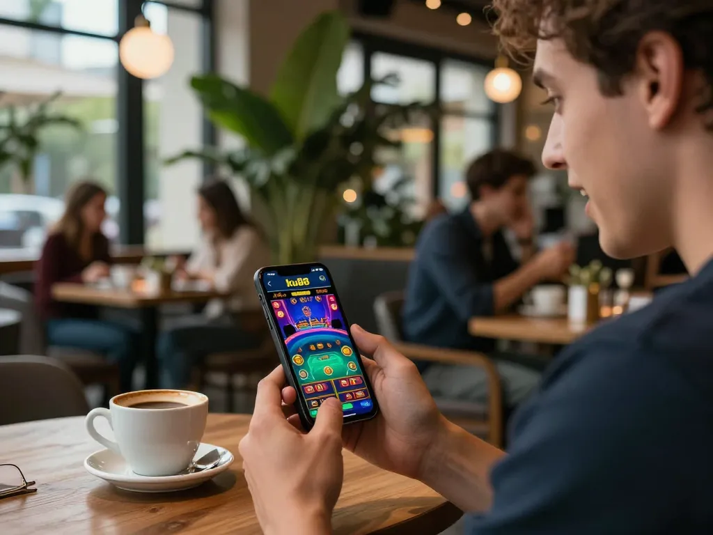 Play ku88 live dealer games on a smartphone at a cafe with friends.