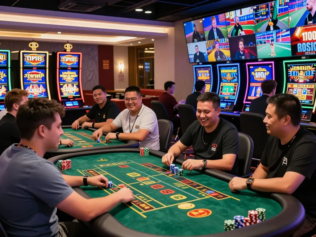 Exciting gameplay at TOP88's virtual casino with live dealers and vibrant slot machines.