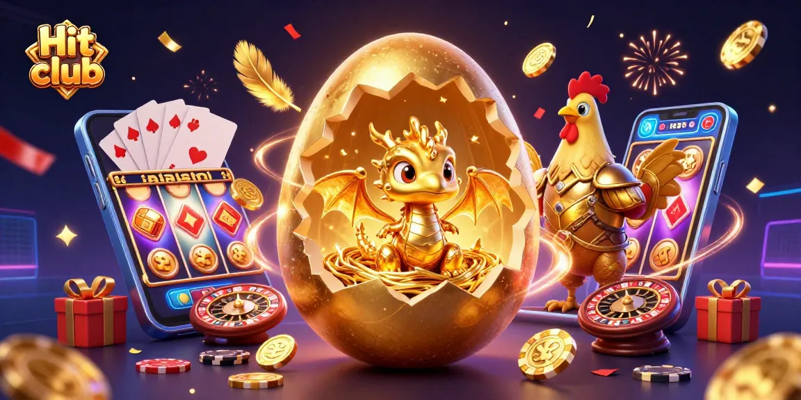 Engage with Hit club's exciting games featuring a golden dragon and poker chips amidst vivid casino elements.