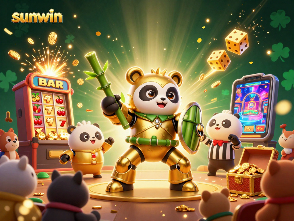 Engage with sunwin's exciting slot machine action featuring a unique mech-suit panda.