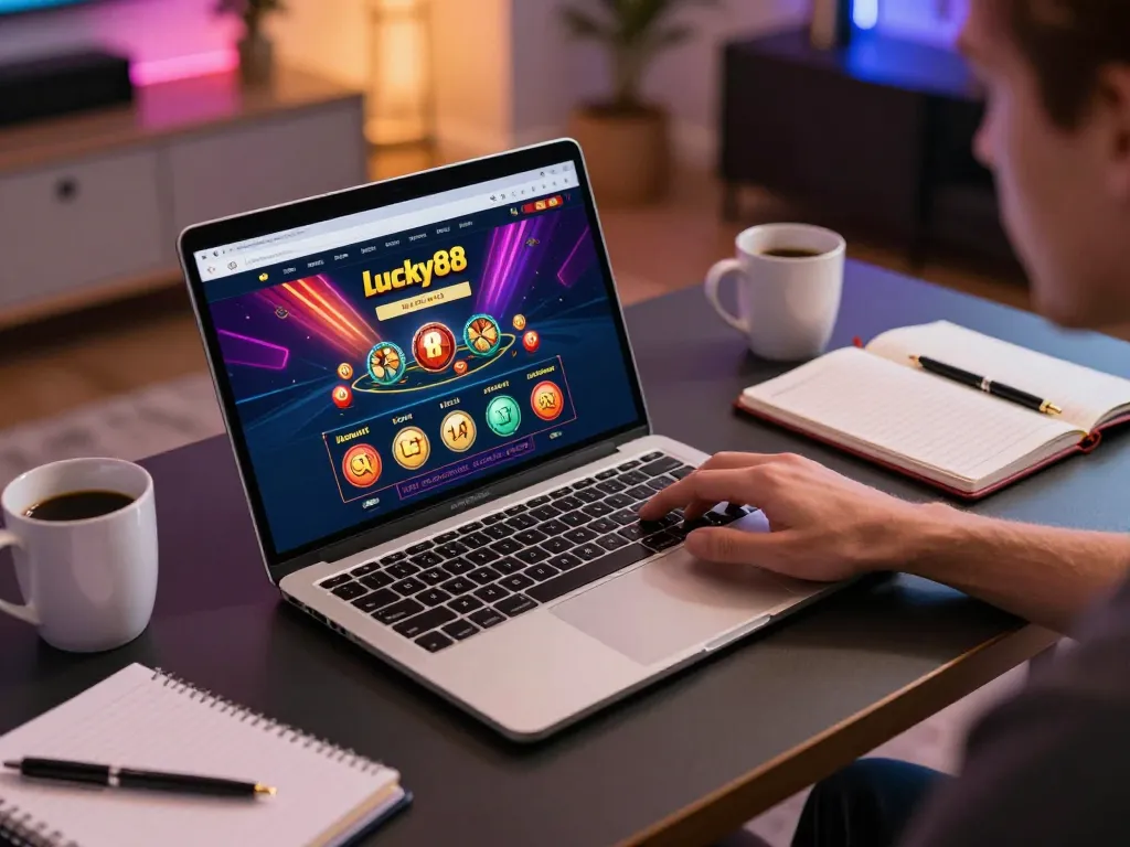 Engaging person using Lucky88 app for online betting during cozy gaming session