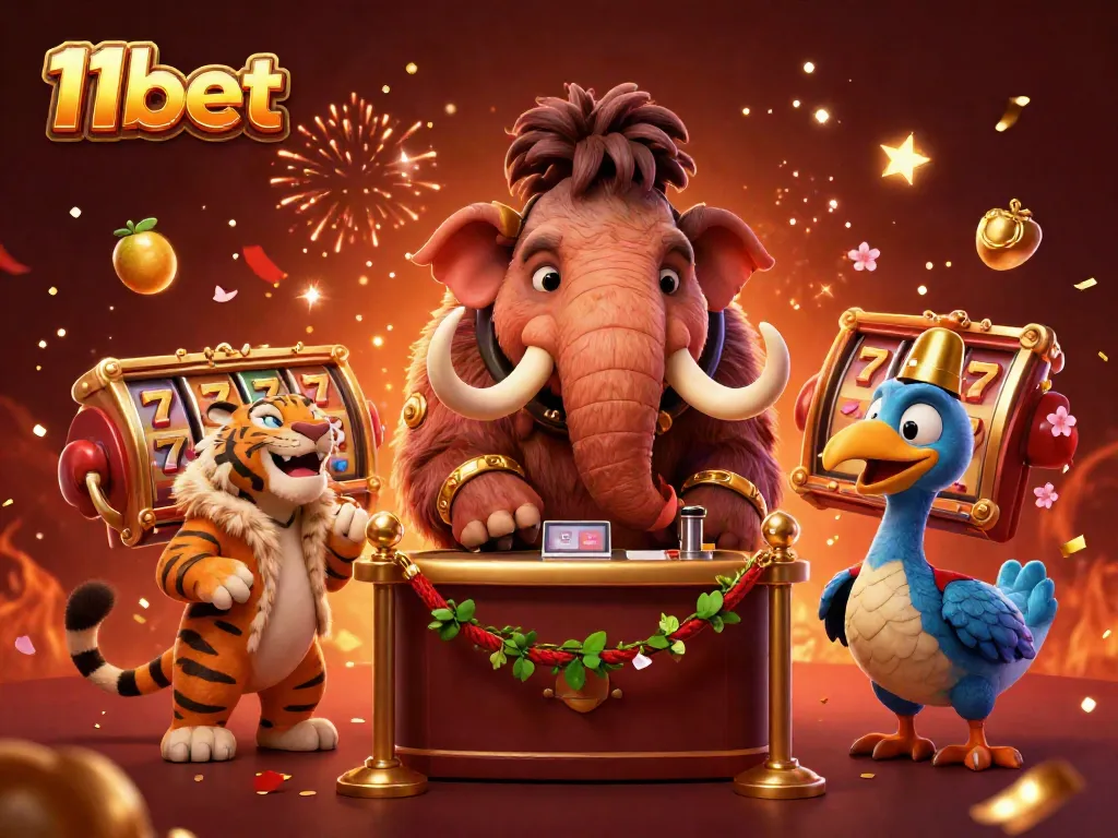 Unlock big wins and excitement with 11bet in this lively casino scene featuring unique characters and vibrant elements.
