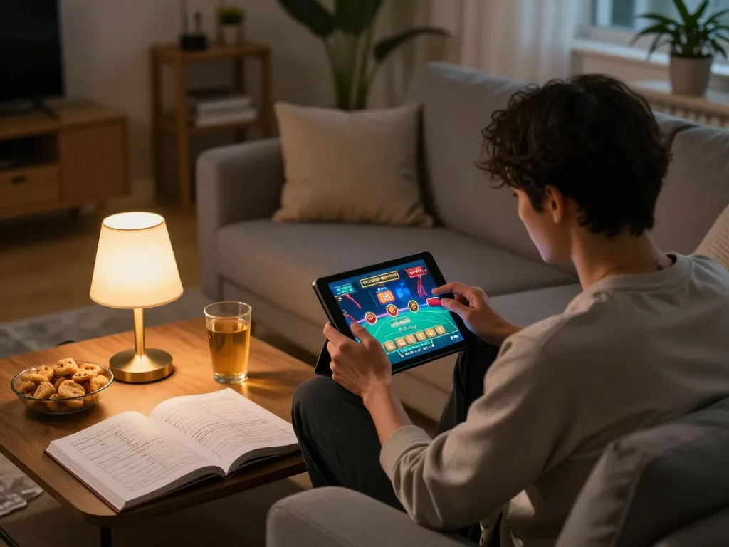Engaged player enjoying online casino gaming at 678vip from a cozy home setup