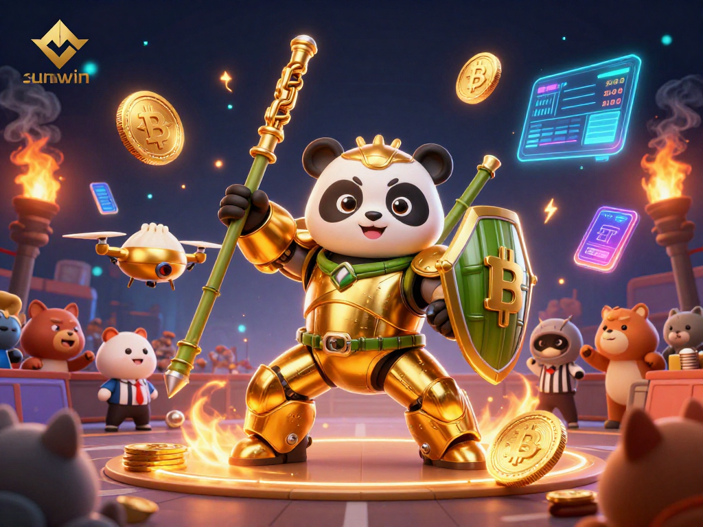 Experience sunwin's vibrant casino world with a golden panda in a dynamic game scene