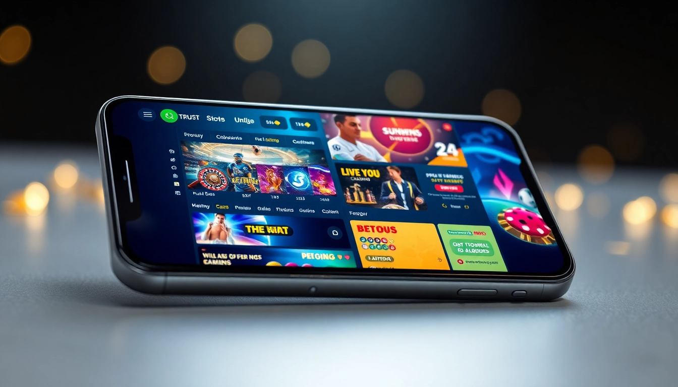 SUNWIN online betting app interface featuring sports betting and live casino games on smartphone.