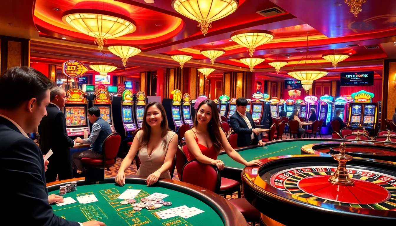 Players enjoying thrilling casino games at https://red88.spot/, immersed in vibrant gambling excitement.
