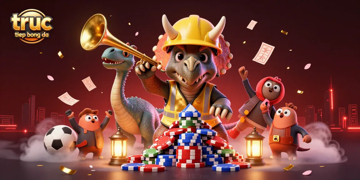 Experience truc tiep bong da with dynamic sports-themed characters amidst festive elements reflecting online betting.