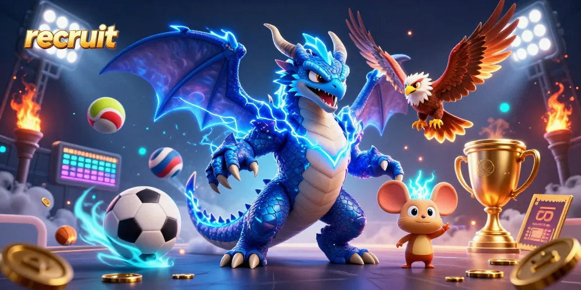 Recruit at an electrifying casino adventure showcasing a powerful dragon and vibrant sports elements.