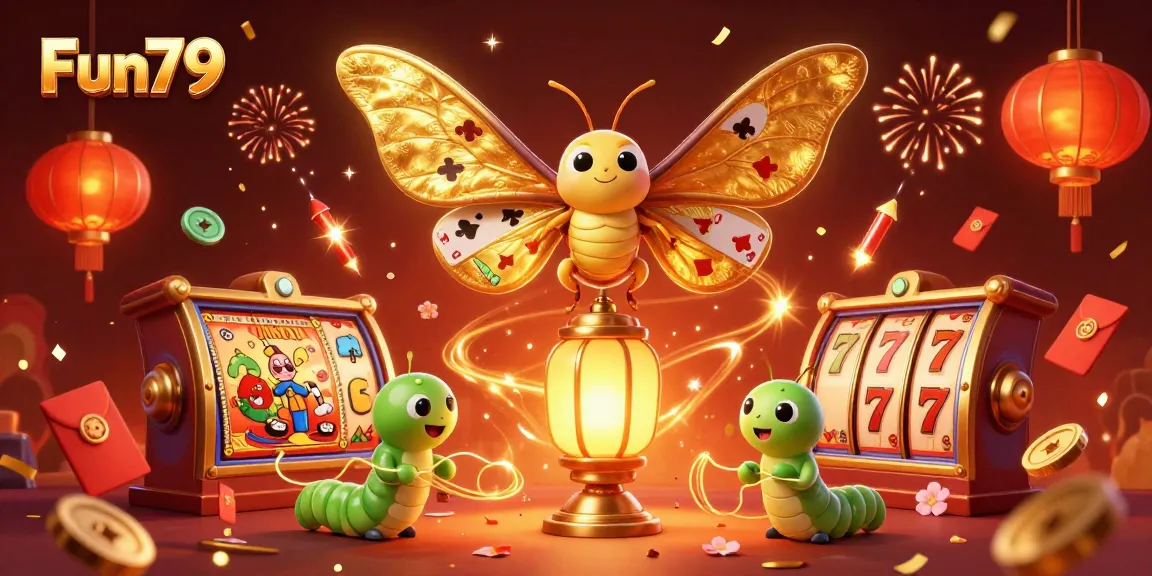 Experience thrilling gameplay with Fun79 as golden-winged moths float over casino scenes.