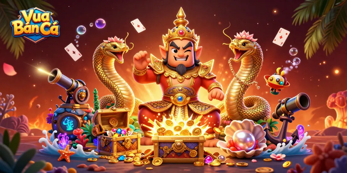 Engage in Vua Bắn Cá action with vibrant characters and dynamic underwater treasures.