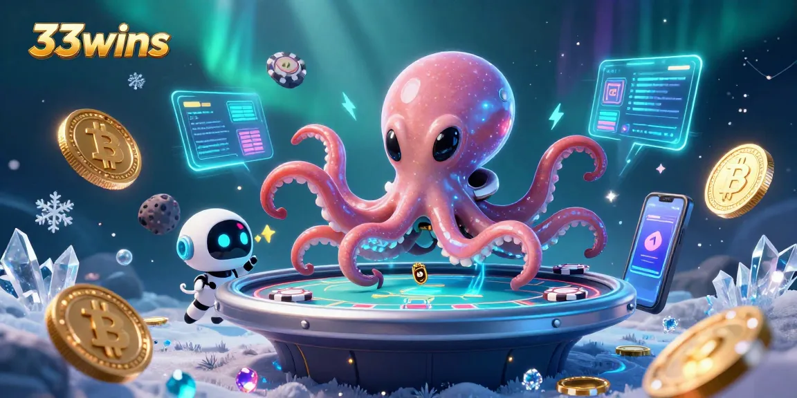 Join the action at 33wins with an alien octopus and crypto elements in a vibrant 3D casino.